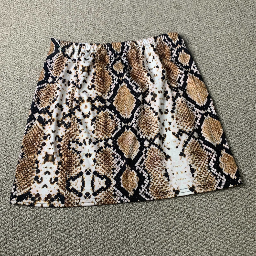 Pretty Little Thing Womens Skirt Size 10 Taupe Snakeskin Print Mini Cloressa